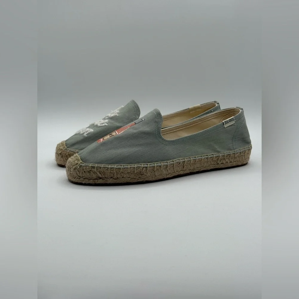 Soludos La Vie En Rosé Embroidered Espadrille Flats Blue Canvas Slip-On Shoes